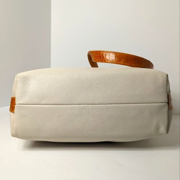 Vintage Cream Leather Shoulder Crossbody Bag Croc Print Trim Susan Gail - Picture 8 of 14